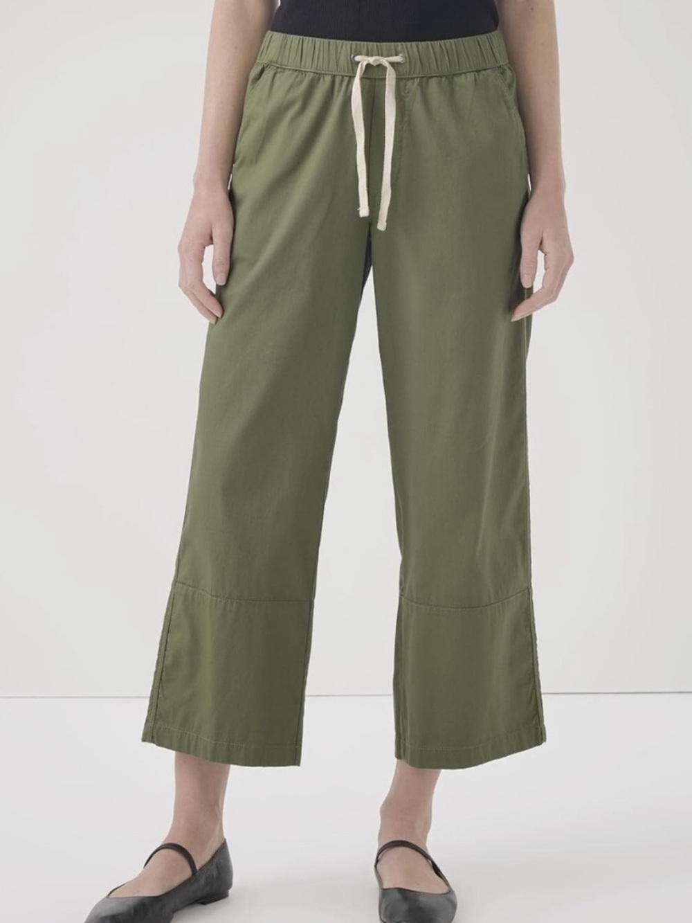 Pact Organic Cotton Daily Crop Wide Leg Pants Olive Green Size Medium - Picture 2 of 12